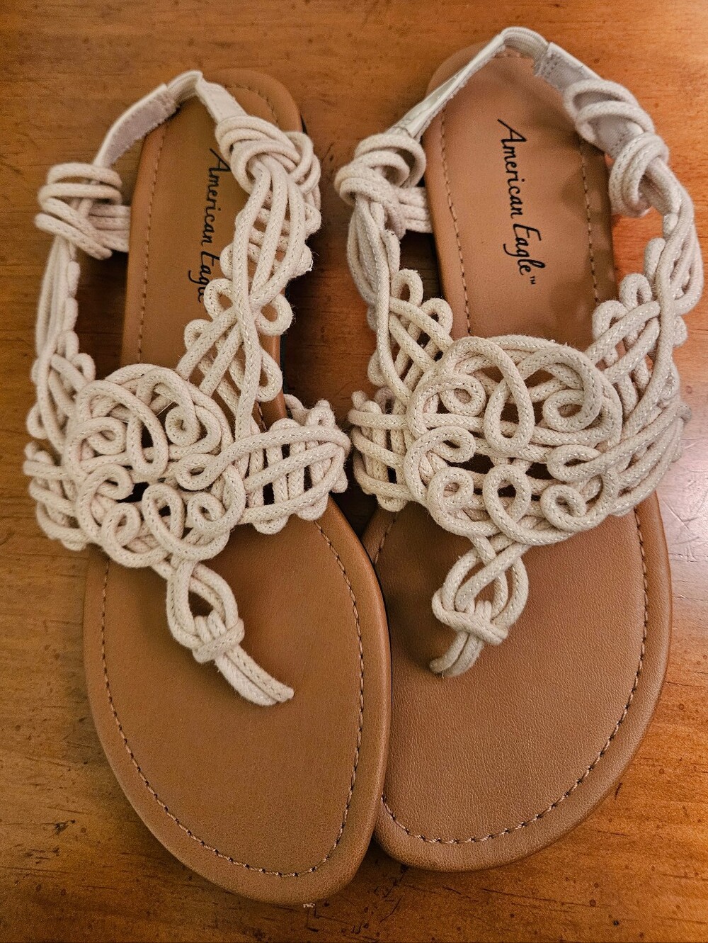 AE Cream Boho Braided Rope Thong Sandals
